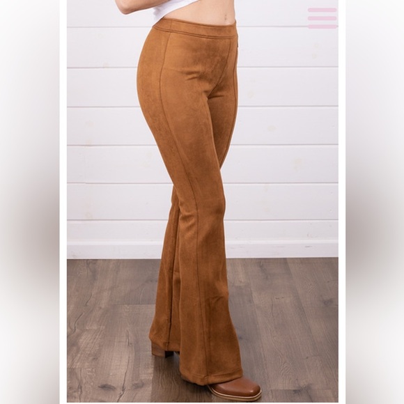 Spanx Women's Small Faux Suede Flare Pants Rich Caramel Festival Concert Stretch - Picture 6 of 13